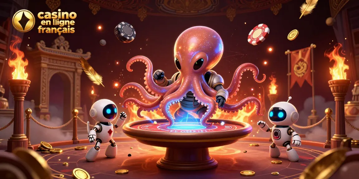Jouer à casino en ligne français avec un poulpe alien et un robot dans un cadre spectaculairement décoré.