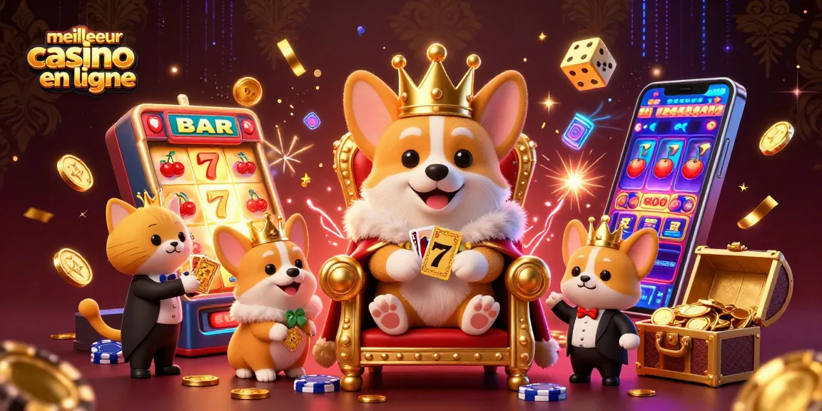 Découvrez le meilleur casino en ligne avec un corgi royal entouré de jeux de casino et de cagnottes !