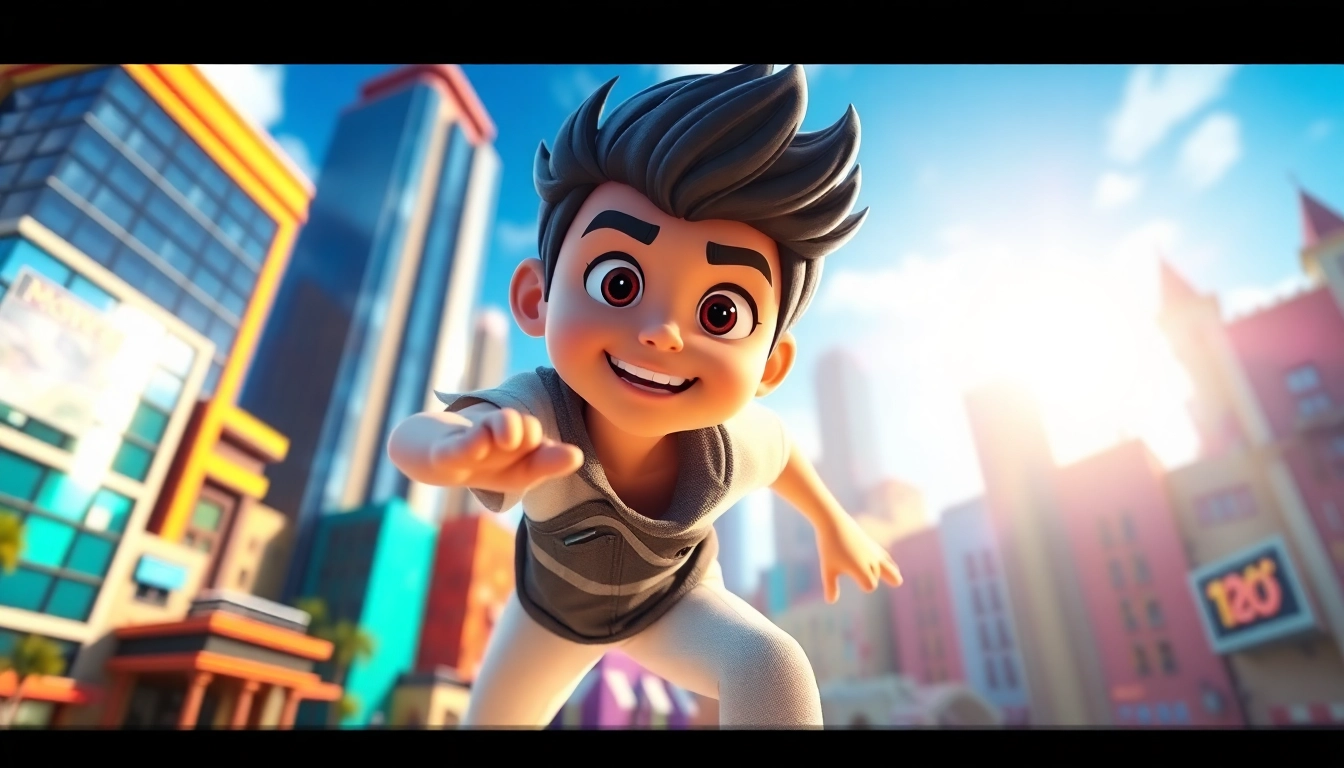 Eine beeindruckende 3D Animation eines Charakters in einer lebhaften Stadt, die das kreative Potenzial zeigt.