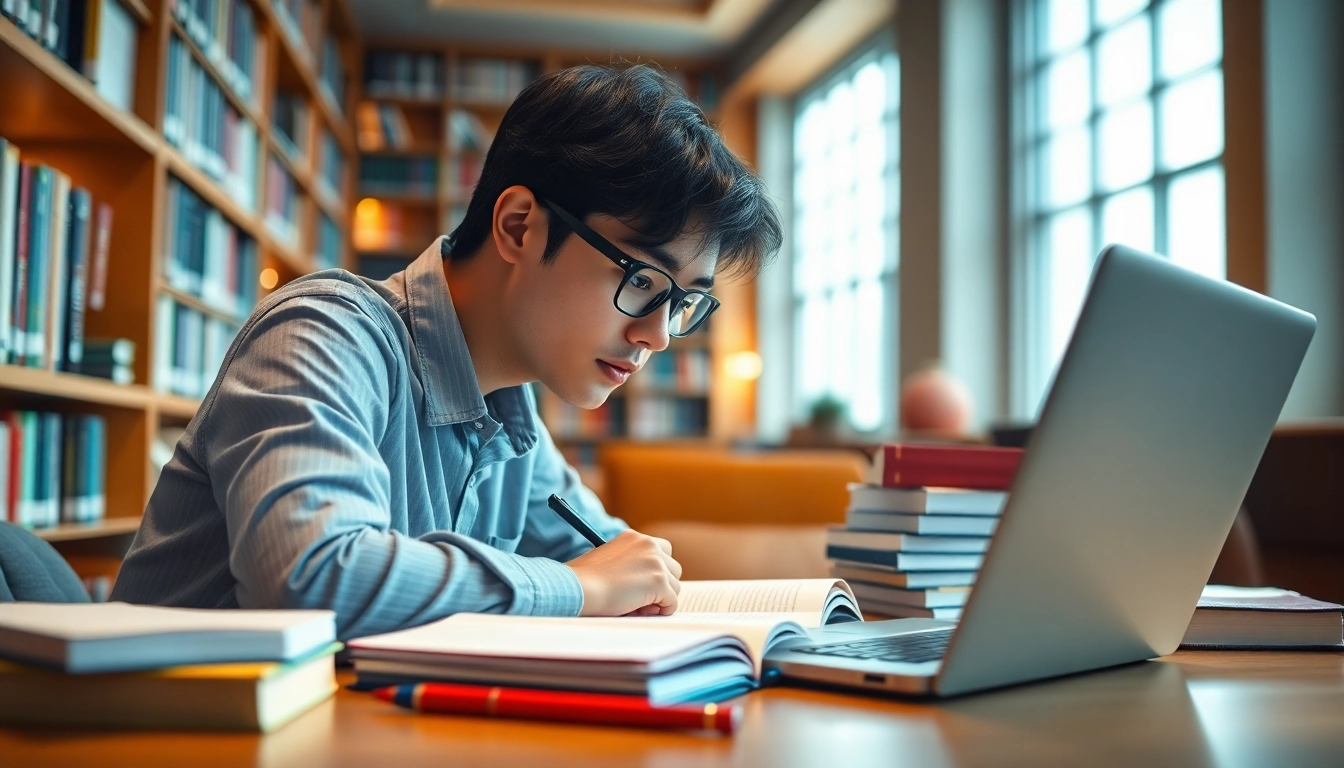 Pay someone to take TOEFL with a focused student studying diligently in a library.