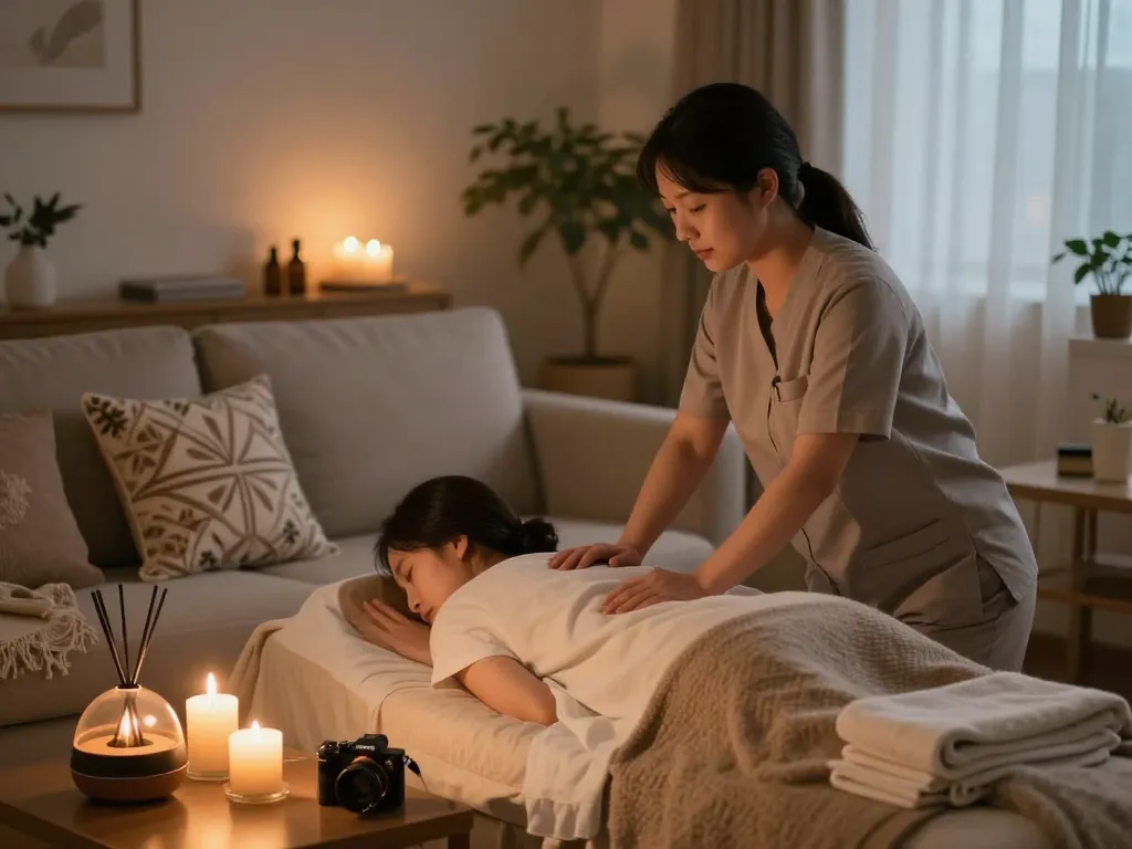 편안한 분위기의 강남출장마사지가 있는 아늑한 거실 경험.