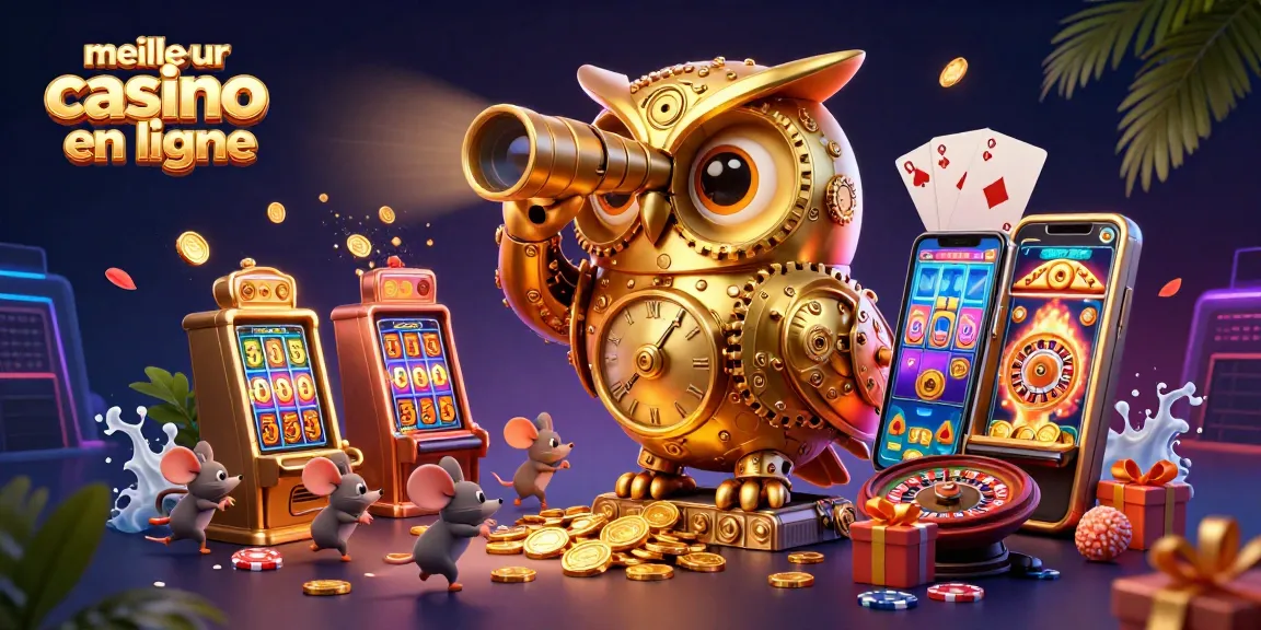 Découvrez les jeux passionnants au meilleur casino en ligne avec une scène animée remplie de machines à sous et de promotions.