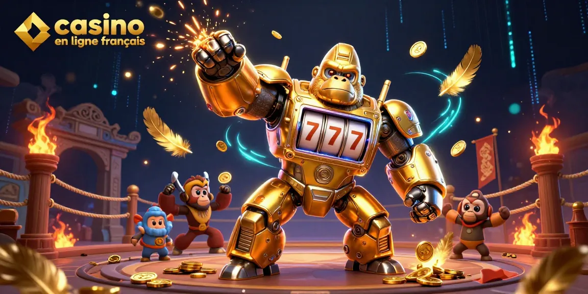 Jouez et gagnez avec casino en ligne français, attaque d'un gorille robot en 3D de machines à sous.