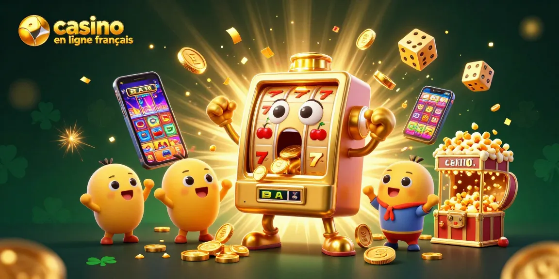 Machine à sous en ligne française gagnante, jackpot explosif de pièces, ambiance festive et colorée.