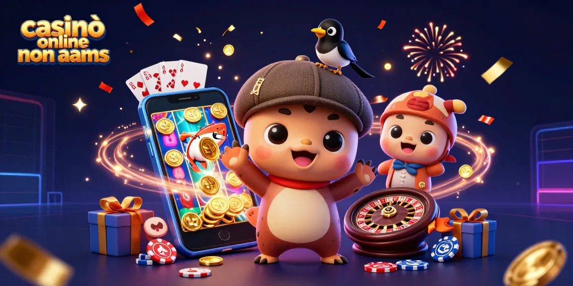 Scopri la magia dei casinò online non aams con un'illustrazione ricca di elementi di gioco e divertimento.