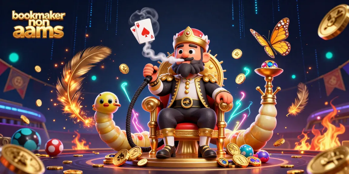 Immagine mozzafiato che rappresenta un bookmaker non AAMS durante un'azione di scommessa animata con simboli di poker.