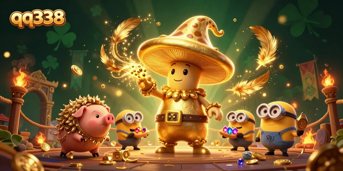Engage with qq338's adventurous gaming landscape featuring golden magical elements and treasure discovery.