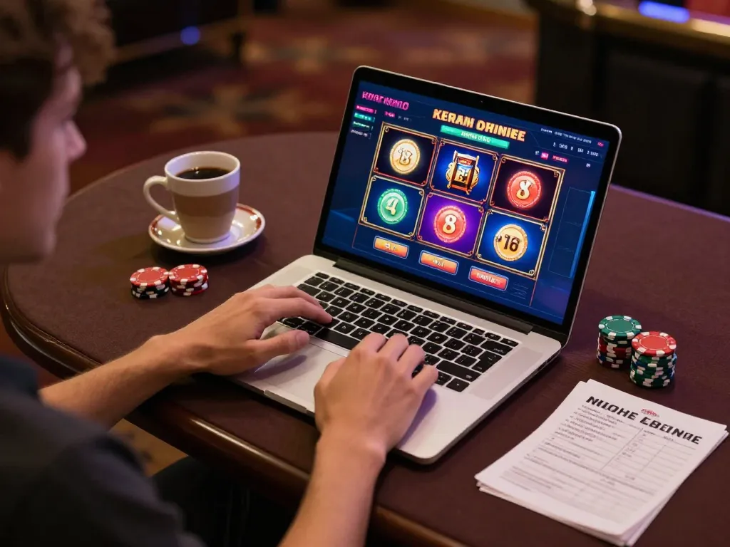 Player enjoying online gaming at b52club with vibrant slots interface and cozy setup.