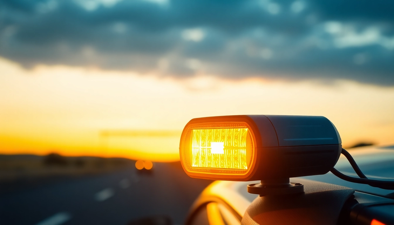 Warnleuchte V16 aktiviert auf dem Dach eines Fahrzeugs in einer sicheren Umgebung.