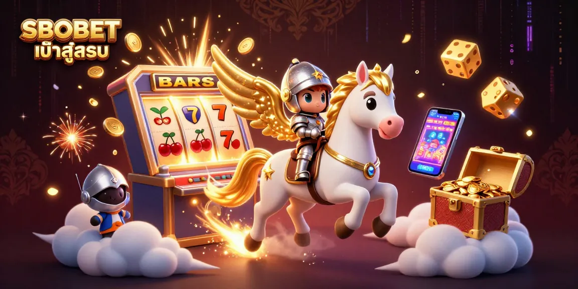 Experience SBOBET เข้าสู่ระบบ with a celestial horse, knight, and dynamic casino elements.