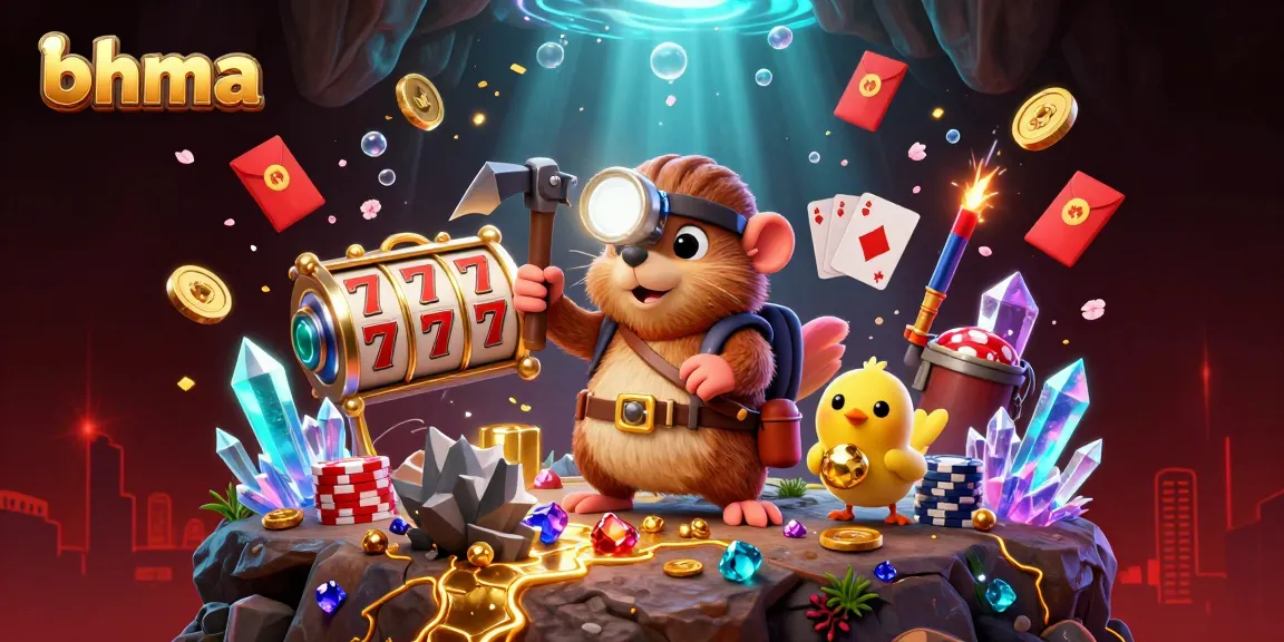 bhma logo shines as a cartoon mole and canary celebrate winning jackpots at vibrant online casinos