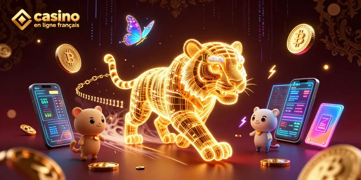 Casino en ligne français : tigre doré et éléments cryptographiques dans un casino digital.