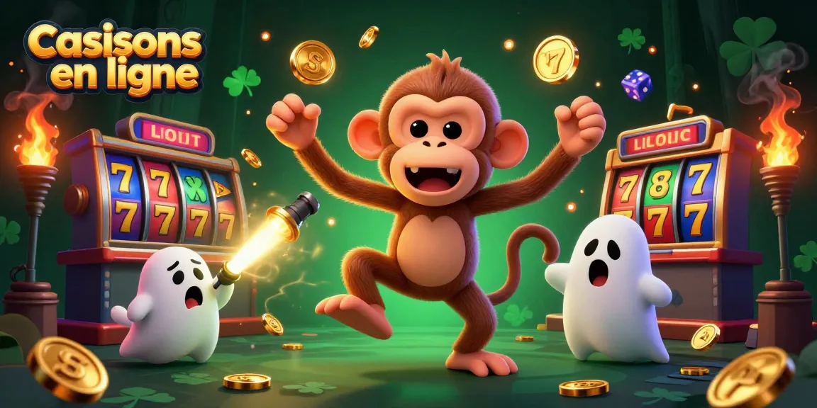 Jouez aux casinos en ligne avec ce singe poltergeist malicieux jonglant des objets dorés dans un casino hanté.