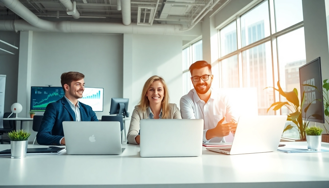 SEO Agency Clearwater team collaborating in a modern office environment, showcasing teamwork and innovation.