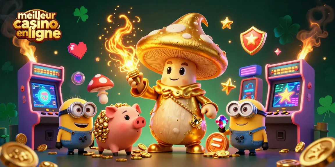 Découvrez le meilleur casino en ligne avec une illustration dynamique de personnages en 3D autour des machines à sous.