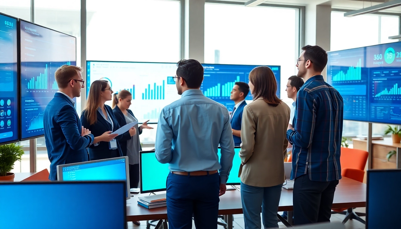 Analyze SEO performance metrics in a modern office setting with team collaboration.