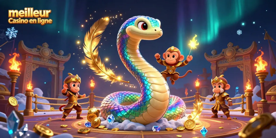 Explorez l'univers captivant du meilleur casino en ligne avec des personnages animés lumineux et des effets de jeu.