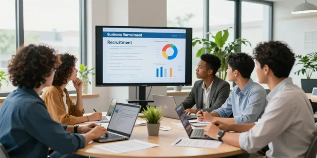 Suriname recruitment professionals collaborating in a modern office.