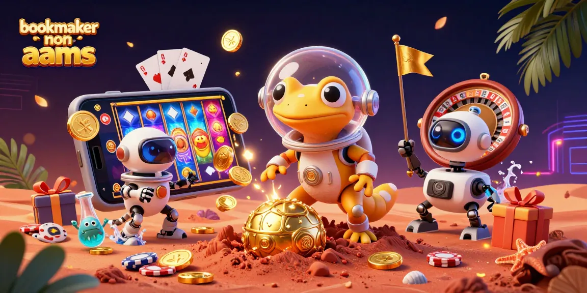 Visualizzazione di scommesse con bookmaker non AAMS in un'illustrazione 3D animata vivace e dettagliata.
