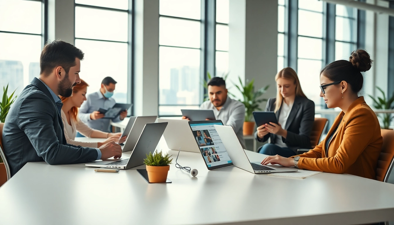 Find opportunities on the top sales job boards while job seekers collaborate in a bright office.