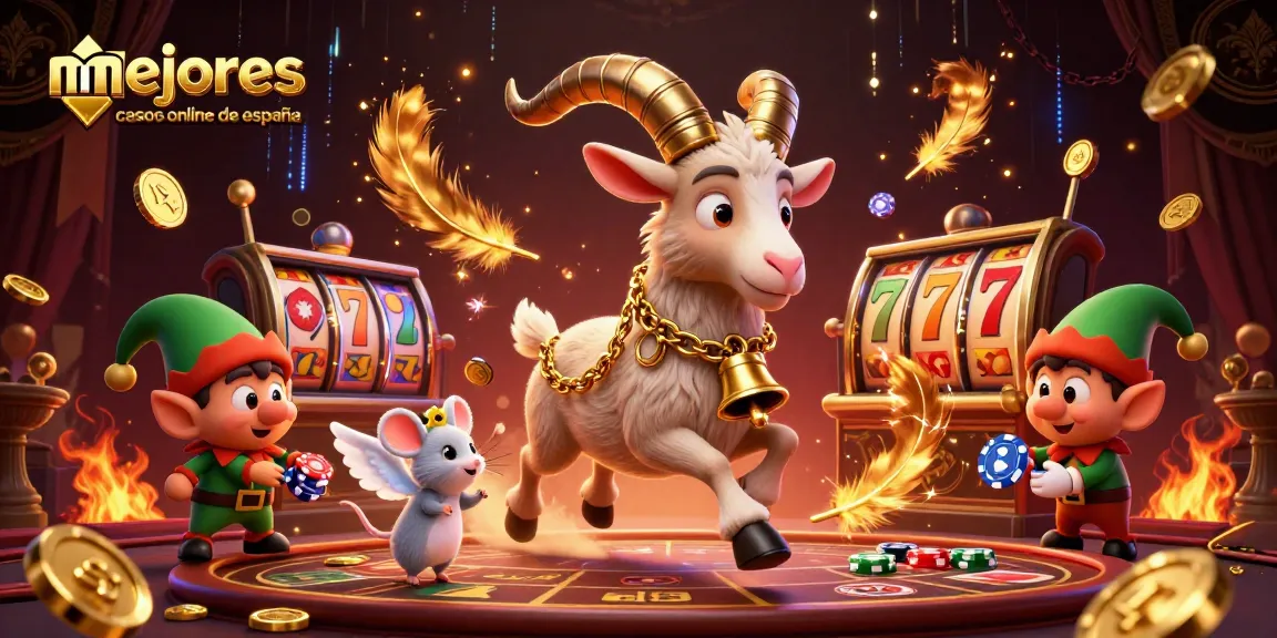 Mejores casinos online de España en una ilustración 3D llena de acción con un Krampus en un casino.