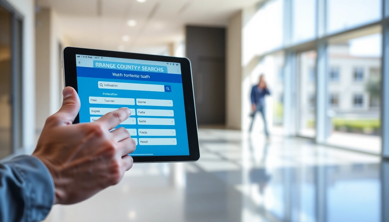 Utilizing Orange County Inmate search on a tablet in a professional setting.