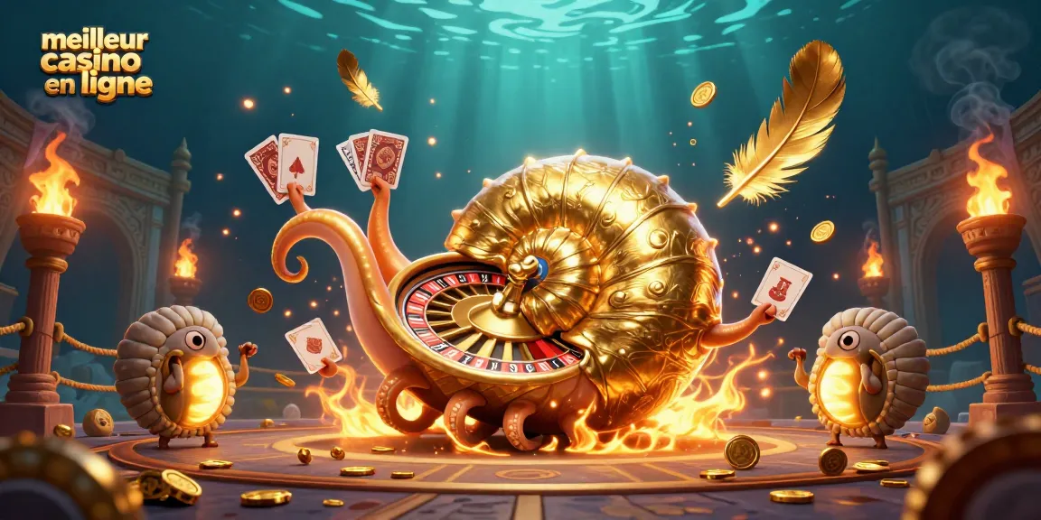 Visualisez le meilleur casino en ligne avec un nautilus géant dans un décor de jeu captivant.