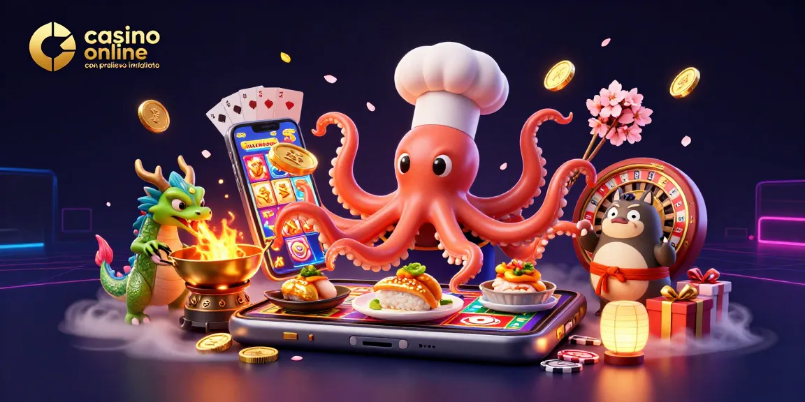 Vinci immediatamente con il casino online con prelievo immediato, un'illustrazione vivace di un'asta culinaria al 3D.