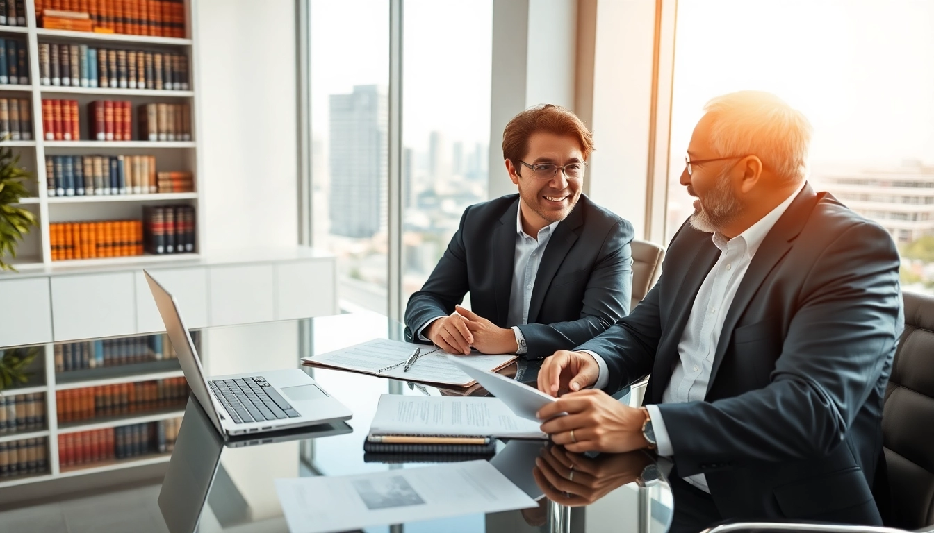 Engaging conversation between a truck accident attorney Clearwater and client in a modern office.