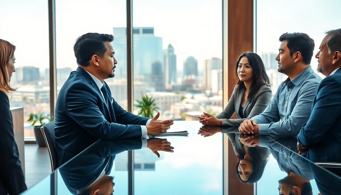 Discussing investment management San Antonio strategies in a modern office with professionals.