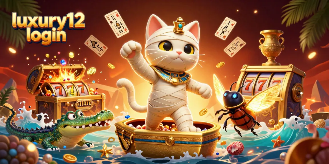 Experience thrilling gameplay with luxury12 login featuring an Egyptian mummy cat and treasures.