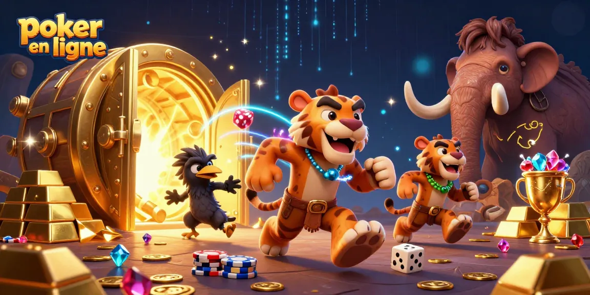 Un cavalier poker en ligne avec une scène dynamique, jetons de poker et éclairages brillants.
