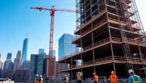 Showcasing a New York City Commercial General Contractor actively engaged at a bustling construction site.