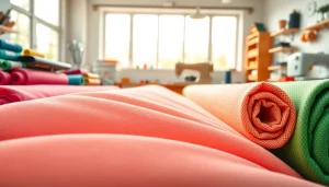 Katoen stof in een prachtig verlichte naaiatelier met kleurrijke texturen.