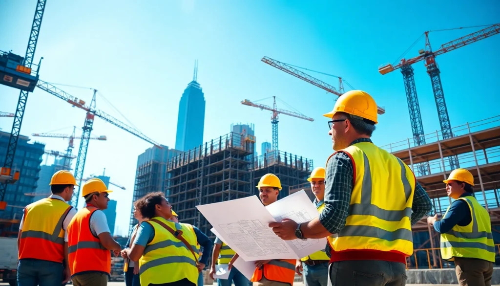 Manhattan Construction Manager overseeing a construction site with a diverse team of workers collaborating.