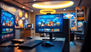 Engaging gaming setup showcasing LC88 Vip website with vibrant graphics.