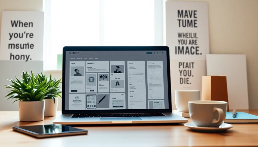Create a stunning resume using an innovative Resume Builder tool showcased on a stylish laptop surrounded by stationery.