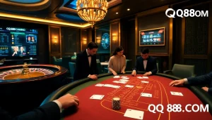 Experience high-stakes excitement at QQ88 COM with gamblers enjoying a Baccarat table.