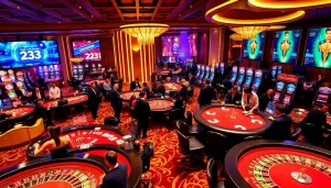 Players enjoying various games at 23win casino, showcasing excitement and luxury.