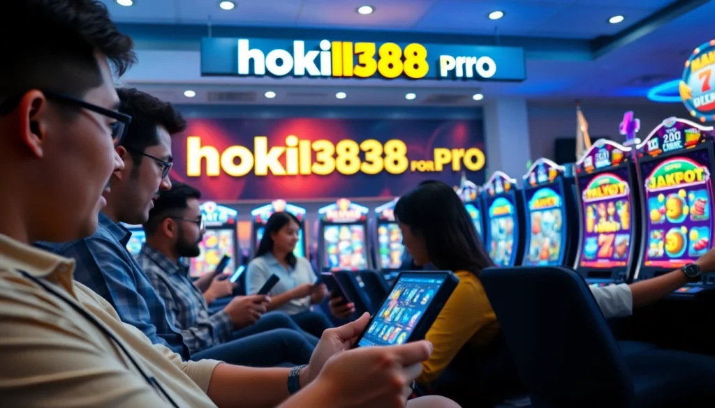 Exciting gaming interface featuring hoki138 pro branding with diverse players engaged in slot games.