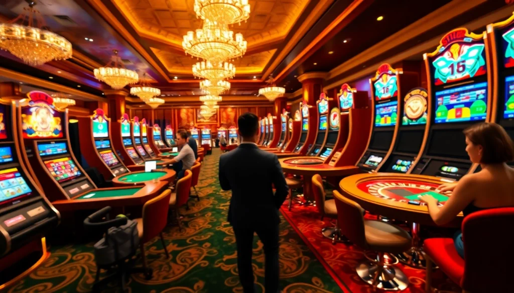 Experience the thrill of gaming at https://nhacaita88.contact/ with vibrant casino visuals showcasing poker tables, roulette wheels, and slot machines in luxury.