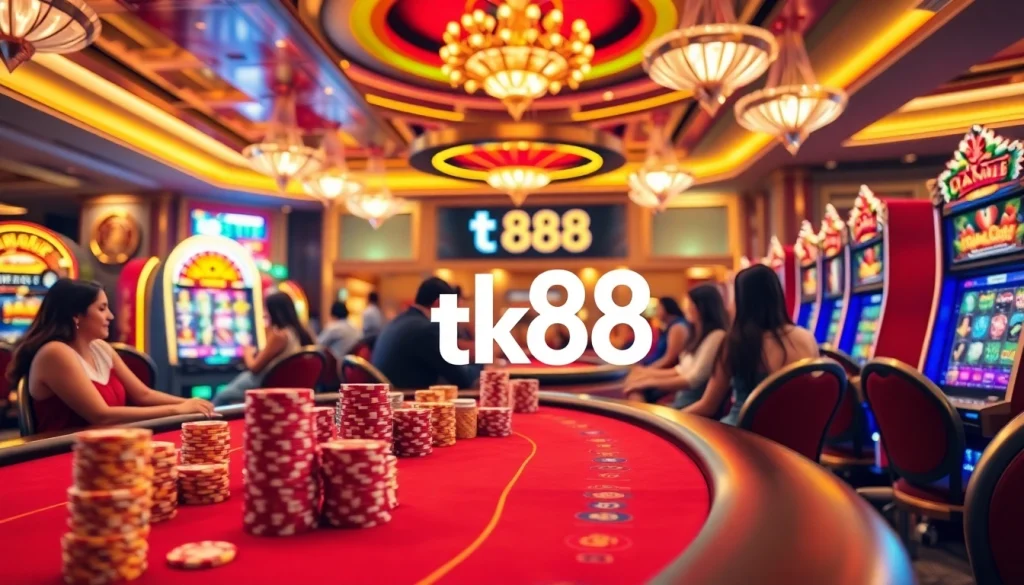 Experience thrilling moments at TK88 casino with vibrant gaming tables and enthusiastic players.