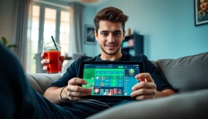 Người dùng đang khám phá giao diện Ku3933 trên máy tính bảng tại một không gian sống sinh động.