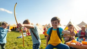 Children enjoying activities at holiday camps, showcasing a vibrant outdoor setting.