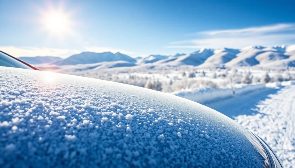 Enhance winter car protection Chattanooga with a gleaming vehicle in a snowy landscape.