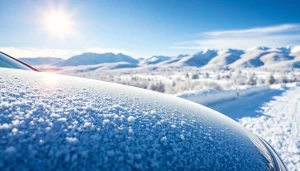 Enhance winter car protection Chattanooga with a gleaming vehicle in a snowy landscape.