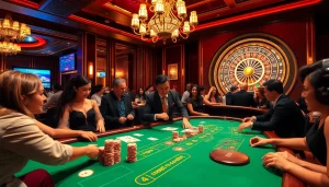 Players enjoying their time at RR88 gratis casino tables, surrounded by chips and excitement.