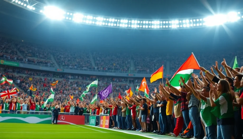 ผลบอลคืนนี้ สนามฟุตบอลสดที่เต็มไปด้วยแฟนๆ ที่เฉลิมฉลองการทำประตู