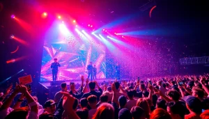 BTS news highlights concert scene with vibrant energy and fans in the audience.