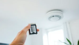 Install a smoke detector battery in a modern home setting to enhance safety.